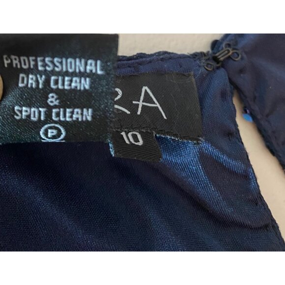 Jkara Formal Maxi Dress Navy Blue Heavily Sequined Chiffon Gown Size 10 - Picture 4 of 9